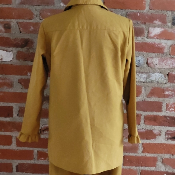 Mr. Mench of Dallas vtg 70s mustard yellow polyester small pantsuit - Picture 5 of 7